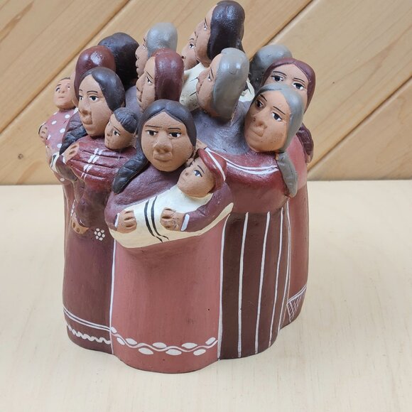 VTG Handcrafted Peruvian Red Clay Folk Art Circle Sculpture 13 Women 5 Babies Mo - Picture 3 of 13